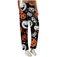 Feterrnal ženska modna labava casual Halloween Print elastične podloge za džepne pantalone za pantalone