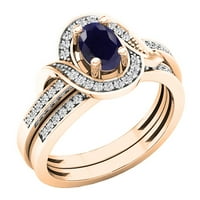 DazzlingRock kolekcija 6x ovalni plavi safir i okrugli bijeli dijamant Bridal Halo stil vjenčani prsten