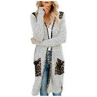 Deagia Ženska zimska jakna modna pruga Print Leopard patchwork gumba Pleteni kardigan kaput Ženske jakne