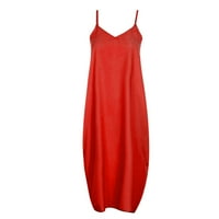 Ženska modna remena Srednja struka V-izrez bez rukava bez rukava Slim Party Beach Duga haljina Crvena