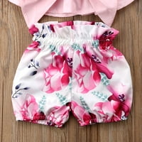 Nokiwiqis Baby Girls Ljeto bez rukava vješanja ruffle Top + cvjetni kratke hlače