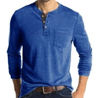 Košulje za muškarce proljeće i jesenski gumb okrugli vrat Čvrsta boja džep dugih rukava majica za dno