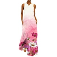 Ljetne haljine za prodaju za žene za žene bez rukava za tisak cvjetni uzorak V-izrez midi fit i flare