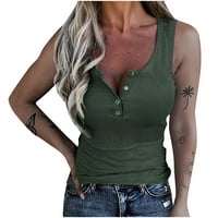 Ljetni rezervoar za žene Ležerne prilike Trgovinski vrat Henley Majice Trendy Basic Ribbed gumba bez