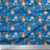 Soimoi Blue Japan Crepe saten tkanina Teddy Bear i napušta dječje tkanine otisci sa dvorištem širom