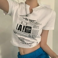 Spdoo Women V izrez Pismo Ispis Izloženi pupak Ležerne majice Slim kratkih rukava TOPS XL