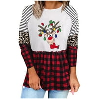 Cleance ženska casual crewneck duks božićni ekran tisak plaćene majice s dugim rukavima majice s labavim