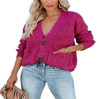 Grianlook Ženske tople tipke Pleteni džemperi Chunky Knit Cardigan Winter V izrez Cardigani sa džepovima