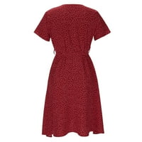 Cleariance Ljetne haljine za žene V-izrez Sredinom dužine Casual A-line ispisane haljine s kratkim rukavima