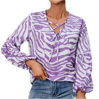 Prodaja Ženska moda Zebra ispisana bluza Labavi majica Lantern dugi rukavi prednji čvor Criss Cross