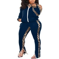 Haite Dame Sweatsuits Leopard Print Dvije odjeće Puni zip jogger set Fitness Dukset i duks jogging hladna