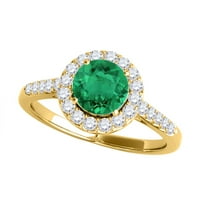 Aonejewelry 1. ct. HALO smaragdni i dijamantski zaručnički prsten u 14K žutom zlatu