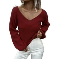 SNGXGN Ženska boja blok pulover Duks dugih rukava Jesen Ležerne prilike Labavi pleteni džemperi za žene