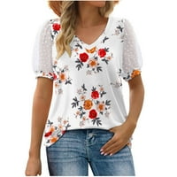 Ženske košulje s kratkim rukavima plus veličina modnih ženskih kratkih rukava cvjetni tiskani V-izrez