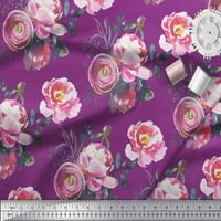 Soimoi Purple Georgette viskoza Tkanini Peony i Ranunculus cvjetna ispis tkanina od dvorišta široko