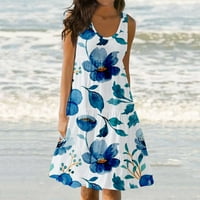 Ljetne haljine za žene casual okrugli vrat bez rukava bez rukava na plaži Swing Loase Midi Senduress