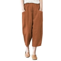 Ženske hlače Čvrsto boje labavi visoki struk pamučne posteljine casual pantalone ženske moderne pantalone