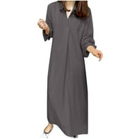 Džesine haljine za žene pamučne posteljine casual haljine Ženska labava udobnost izlaska sa rukom V-izrez