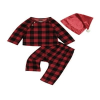 Suantret Toddler Baby Boys Girginska božićna odjeća Plesni ispis Dugih rukava Na vrhu Hlače HAT se postavi