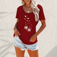 PBNBP majice za žene Ležerne ljeto Loop Fit Ljetni vrhovi modni maslačak Print Thirt Crew izrez kratkih