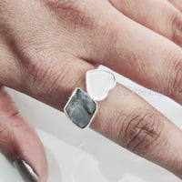 Prirodni labradoritetni prsten, grubi Labra Gemstone prsten, rodni prsten, srčani prsten, srebrna, ženski