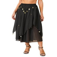 Ženski trbušni ples performanse kostim sekfikovane šifronske suknje indijski plesni kostim crna veličina
