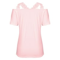 Caveitl vrhovi za žene, modni ženski ljetni V-izrez casual čipke patchwork solid caims bluza top ružičasta,
