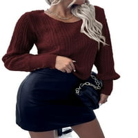 Ležerni obični puloveri za okrugli vrat dugih rukava Burgundijski ženski džemperi