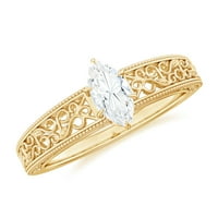 Solitaire Moissite Angažman prsten, zlatni filigranski prsten za žene, 14k žuto zlato, SAD 8.00