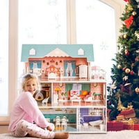Drvena kuća za lutke za dječje djevojke, poklon igračaka godinama, sa namještajem