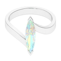 Etiopski opal Prsten za pasijans za žene - oktobar Rođinski prsten, srebro, US 5,00