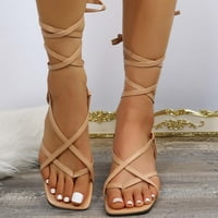 Snoarin ženske sandale Udobne ljetne modne sandale čipke čvrste komforne boje u boji kvadratne boje srednje pete casual sandale na kamenca sandale na klirensu