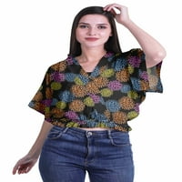 Moomaya ženski omotač top ispisane V-izrez kratke bluze za bluze casual odjeća