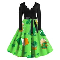 Haljine za žene plus veličine ženski V-izrez a-line dugih rukava Srednja duljina patchwork casual peplum klirence haljine zeleni xl
