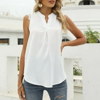 Čipkani spremnik za žene V izrez majice bez rukava od pune boje Bluze Ljeto Loose Fit T-majice Dressy
