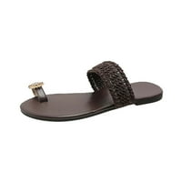 Aoujea Ljetne sandale za žene Modni metalni ukras za cvijeće Ravne papuče Ležerne prilike na plaži Brown