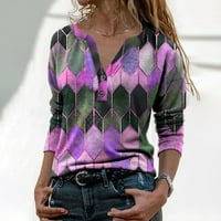 Ženska zimska dugme dugi rukavi s dugim rukavima modna tiskana majica