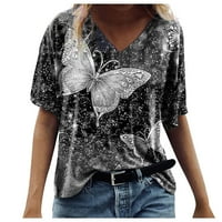 Guvpev ženski modni trend novi leptir tisak kratkih rukava s kratkim rukavima Ležerna majica - ljubičasta