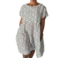 Avamo Ladies Sundress Daisy tiskana majica Haljina kratkih rukava Midi haljine žene ljuljačka plaža Grey XL