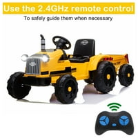 Zprotect Inc 3-Gear vožnja traktorom igračka s prikolicom, LED svjetla za dječji poklon, žuti