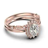Prekrasan minimalistički 2. karat ovalni dijamantni zaručnički prsten, halo vjenčani prsten, jedan odgovarajući pojas u srebru s običnim poklon za poklon za optiku ružičastog zlata za nju