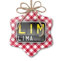 Božićni ornament Lim Airport kod za Lima Red Plaid Neonblond