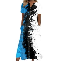 Boemska ljetna haljina za žene sa džepovima Ležerna haljina od labave majice tiskani V-izrez kratki rukav duge haljine