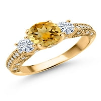 Gem Stone King 18K žuti pozlaćeni srebrni žuti citrinski i bijeli moissan zaručni prsten za žene