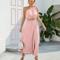 Haljina za žene, moda jedno ramene gornje i maxi suknje na ramenu ljetni outfit Split Split set suknje
