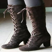 Daeful Womens Mid-Calf čizme čipke za čipke visoke pete Chunky Cipele Hodanje prozračne lagane okrugli