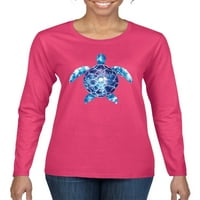 Morska kornjača Tie Dye Art za životinje Ljubitelj žene Ženska grafička majica s dugim rukavima, Fuschia,