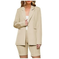 Ženski odijelo Oprema obični pantalonski odijelo s dugim rukavima jednim gumbom Blazer jakna + šorc