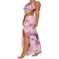 Žene ruffle bodycon maxi suknja Sheer mrežica s malim strukom High Split dugačka suknja Fairy Streetwear