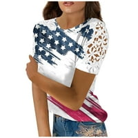 MLQIDK Žene Američka zastava Štampanje Slatka čipka Crochet Bluuses vrhovi kratkih rukava Elegantna